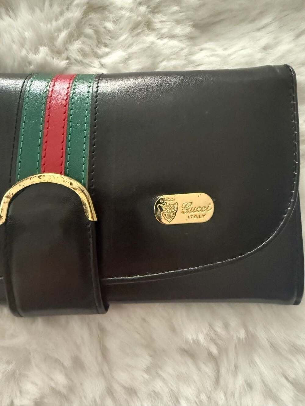 Authentic Vintage Gucci Sherry Line Long Wallet with Green and Red Web and Gold - Picture 3 of 10